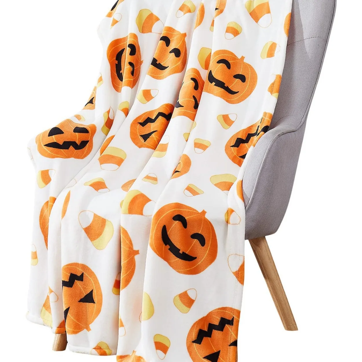 Halloween Kids Super Soft Light Fleece Blanket Pumpkin Candy Corn Lantern Silk-Filled Sofa Bed Couch Chair Dormitory Bedroom