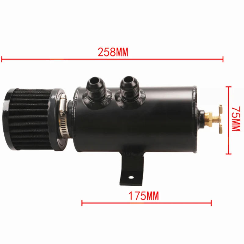 Universal Aluminum 750ml Oil Catch Can With Air Filter Tank 2-Port Baffled Reservoir with Drain Valve AN10 Filter Oil Catch Can