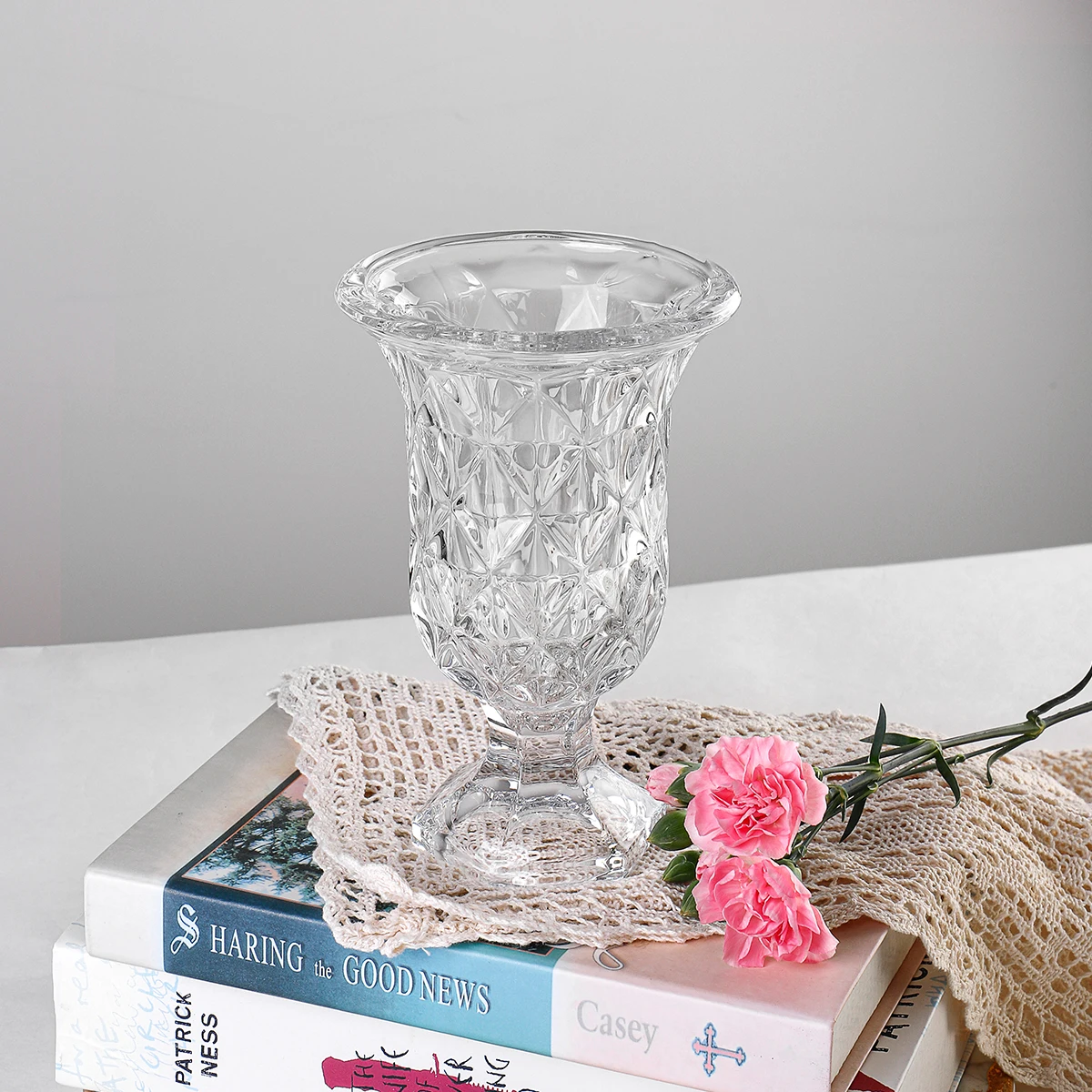 China Supplier Thicken Crystal Aesthetic Regular MouthDecror Clear household Wide Mouth wedding vases centerpieces decoration