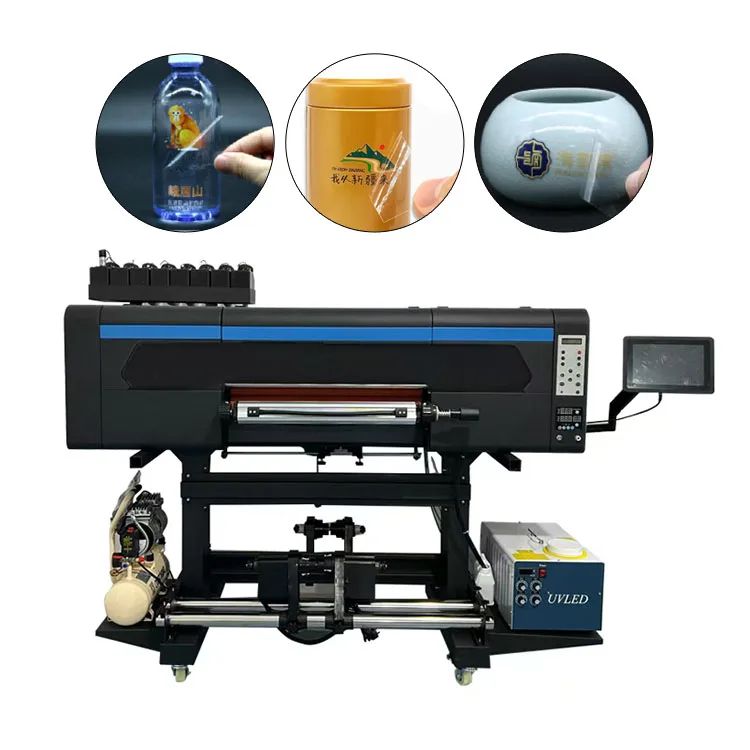 High Speed 60cm Roll 4 Head Transfer Stickers Printer Uv DTF Film Printing Machine For Round Bottle Small Business Uv Ink