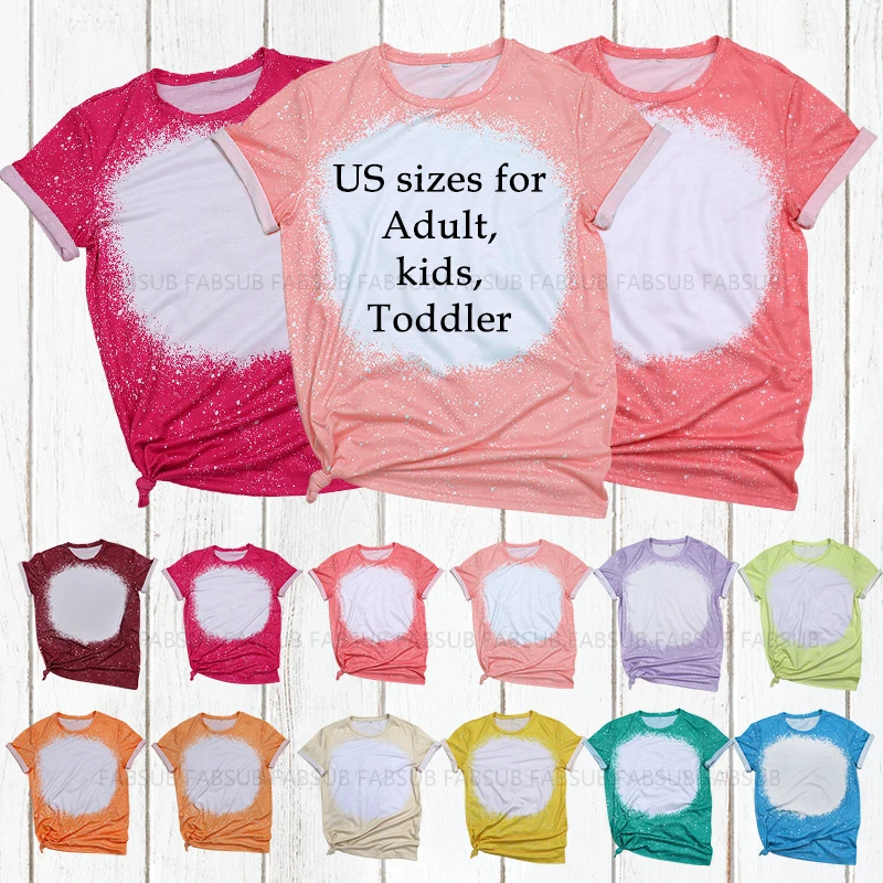 Men Women Kids Bleached T Shirts Unisex Custom Design Tees Sublimation Printing 100 Polyester Shirt Faux Bleached Look T-Shirt