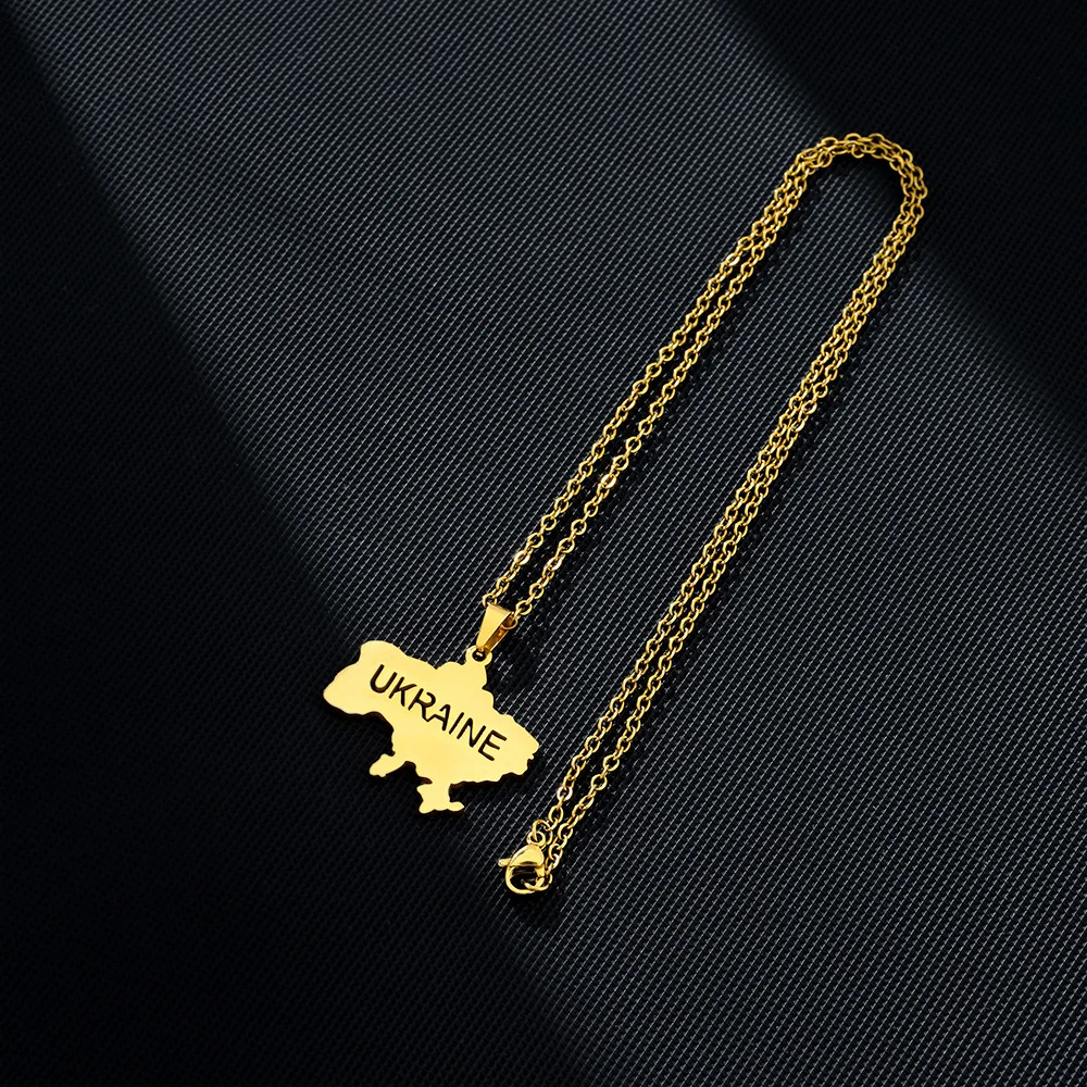 8 styles Stainless steel Ukrainian map pendant necklace unisex geometric titanium steel pendant necklace