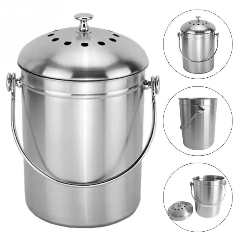 
2021 Stainless Steel Compost Bin Indoor Compost Bucket for Kitchen Countertop Odorless Compost Pail for Kitchen Food Waste 