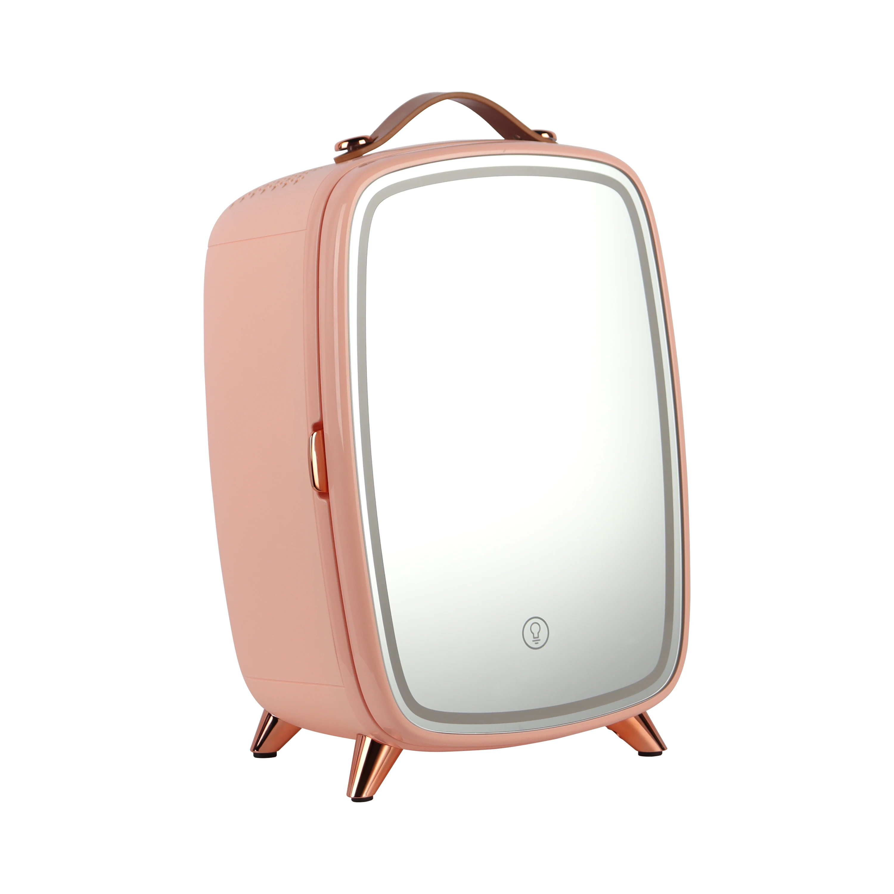 Factory OEM Portable Handle Custom Home Cute Makeup Glass Mirror Door LED Light Door 6L Skin Care Mini Fridge