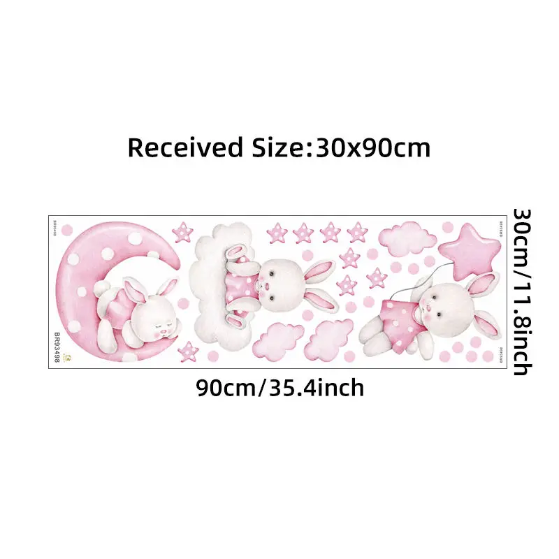 Wholesale custom printing waterproof cartoon pink rabbit moon star clouds wall stickers for home decoration kids room