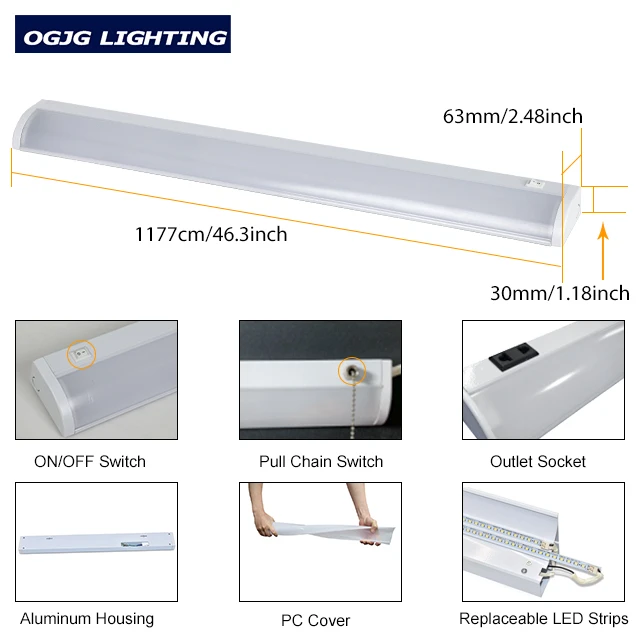 OGJG on off switch led slim cabinet fixture ultra thin linear kitchen aluminum batten lights