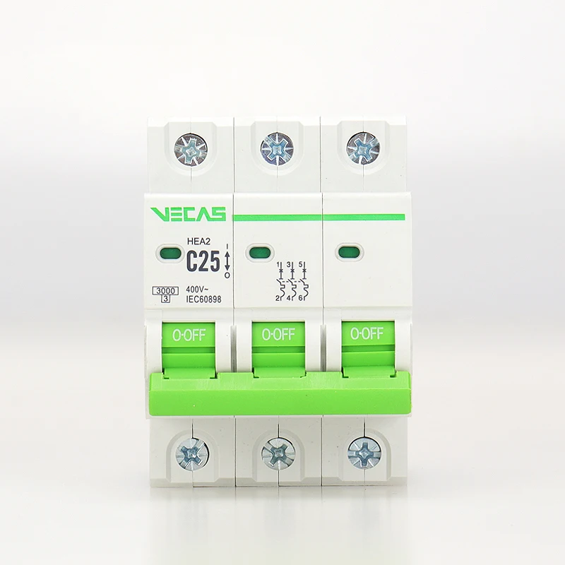 VECAS HEA2 Series MCB Electric Manufacturer Miniature Circuit Breakers Flame Retardant 3P 20 AMP 32 AMP 64 AMP MINI IEC60947-2
