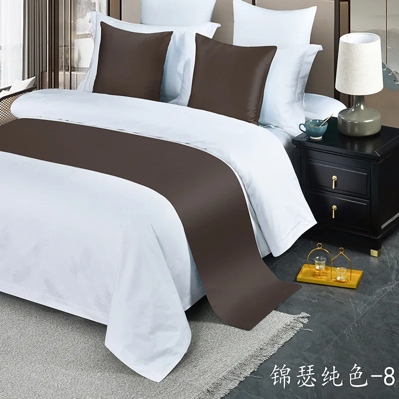 Wholesale 5 Star Hotel Simple Bed Runner Luxury Decorative Throw Pillow Case Bed Flag Set Satin Bed Towel