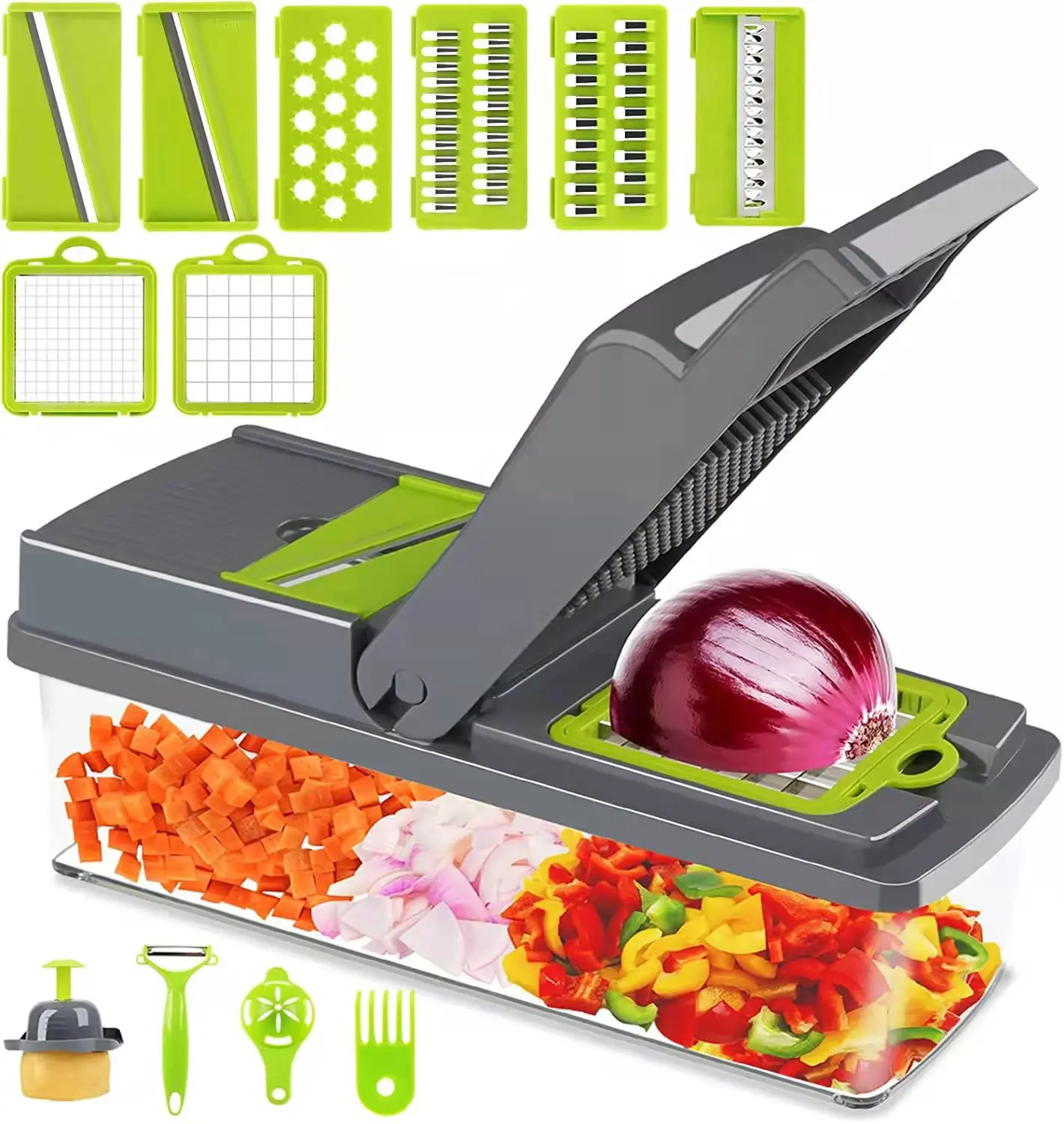 Factory wholesale Kitchen Accessories 14 in 1 Food Cutter Veggie Onion Chopper Mandoline Slicer Multifunctional Vegetable Cutter