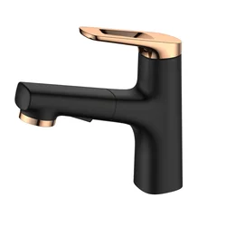 ZOOYI Factory supplier Contemporary Black Brushed Gold  Chrome pull-out  basin faucet
