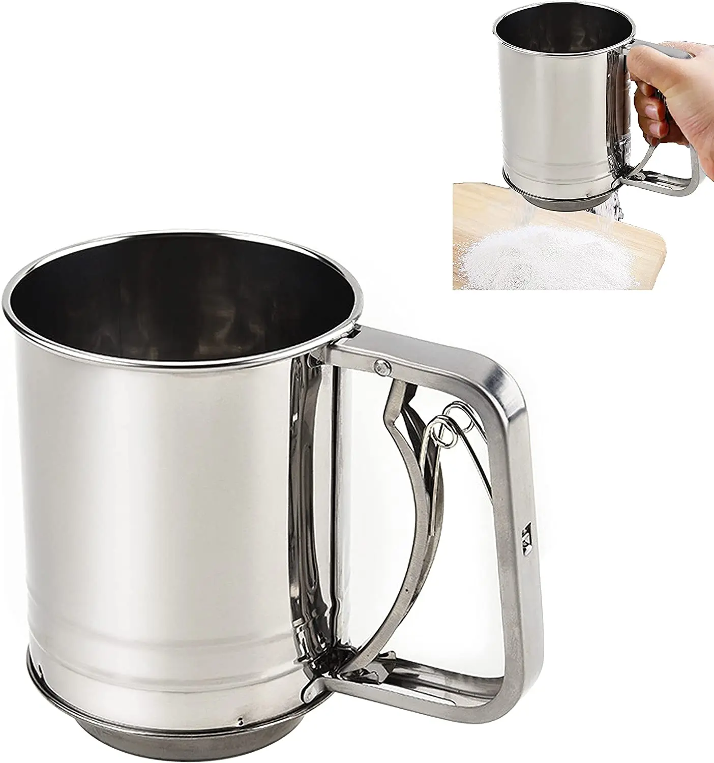 Stainless Steel Mesh Flour Sifter Mechanical Baking Icing Sugar Shaker Sieve Cup Baking Pastry Tools Powder Flour Sieve