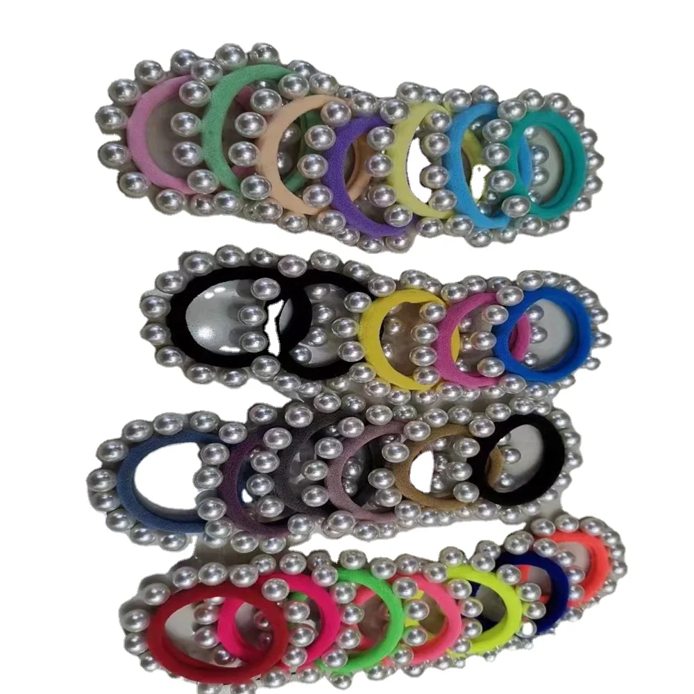 Cheap Custom Hair Accessories Elastic Ribbon Hair Ties Sample processing custom ladies fashion nail beads hair band