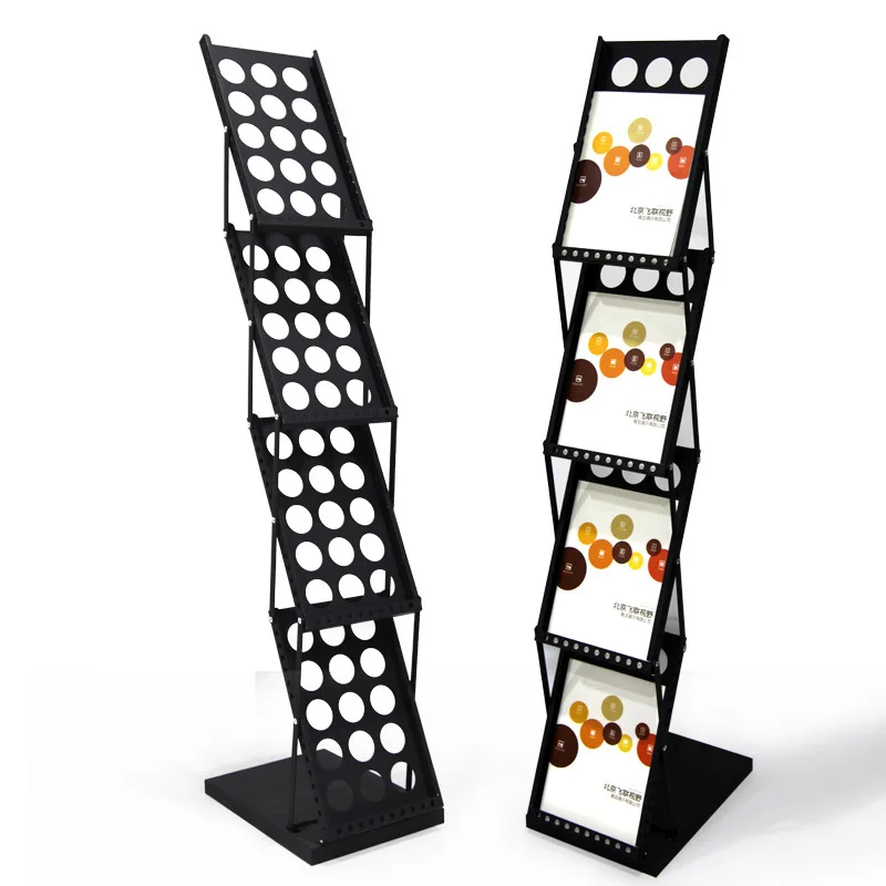 Easy-to-Set-Up Iron Black Brochure Stand Practical Display Rack