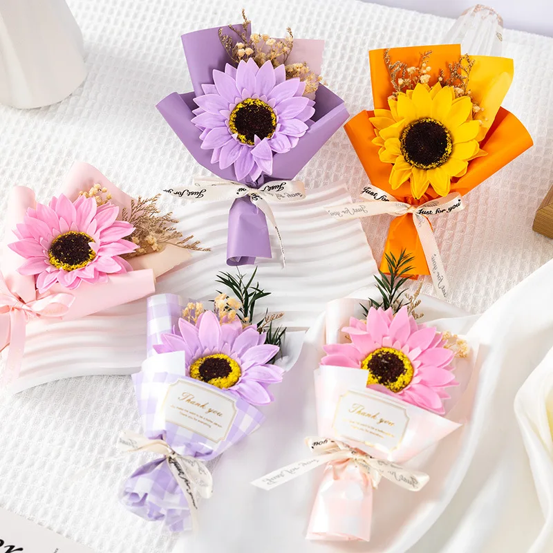 Подарки на День Святого Валентина оптом вязаный цветок Подсолнух искусственная Роза букет для женщин и девочек