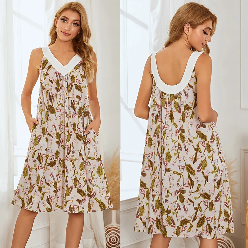 Оптовая продажа для женщин вязаный жилет с v-образным вырезом больших прелестная легкая цветочный принт дома маленькие свежие сезонные стиль можно носить как на каждый день Детская ночная рубашка