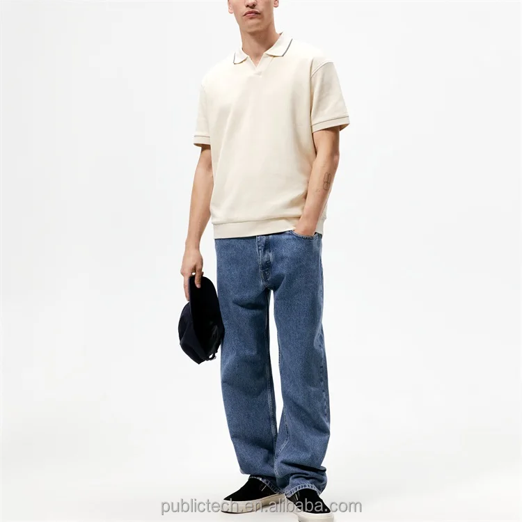 OEM Custom High Quality 100% Cotton Collared Summer Casual Oversize Textured Polo T-Shirt For Men