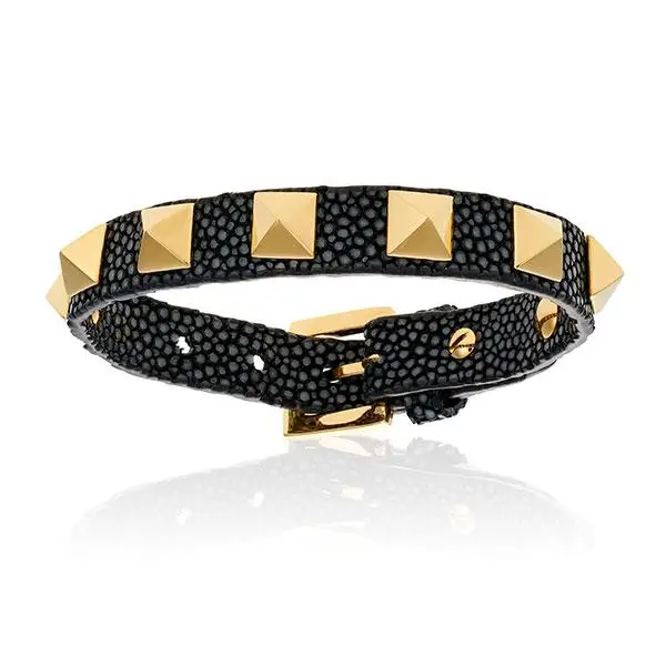 Unisex Rockstud Genuine Stngray Leather Bracelet Adjustable Buckle Fastening Pyramidal Studs Punk Style Party Anniversary Gift