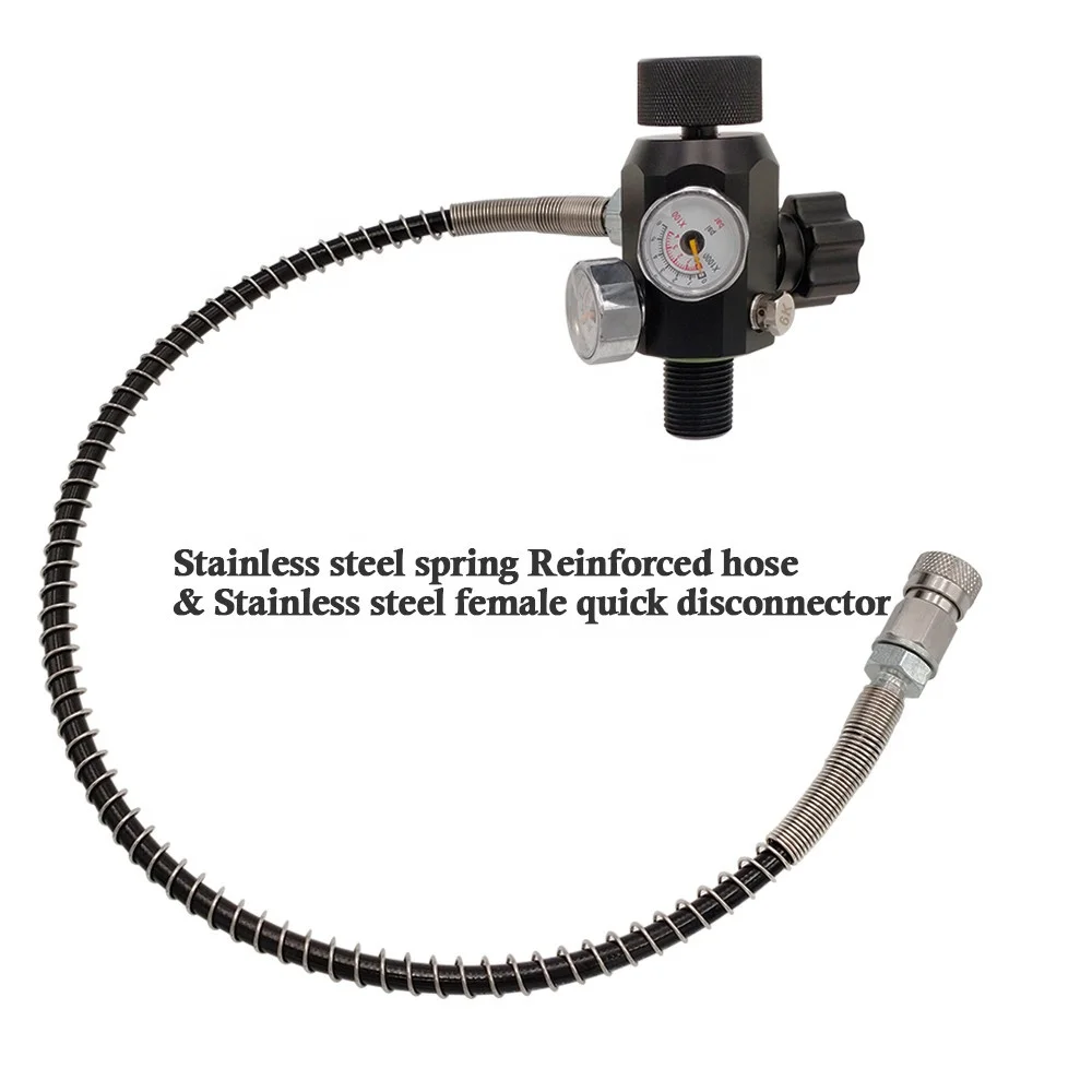 M18x1.5 Thread Co2  Charging Valve Air Filling Station  Adapter With 6000psi Gauge and Reinforced Hose