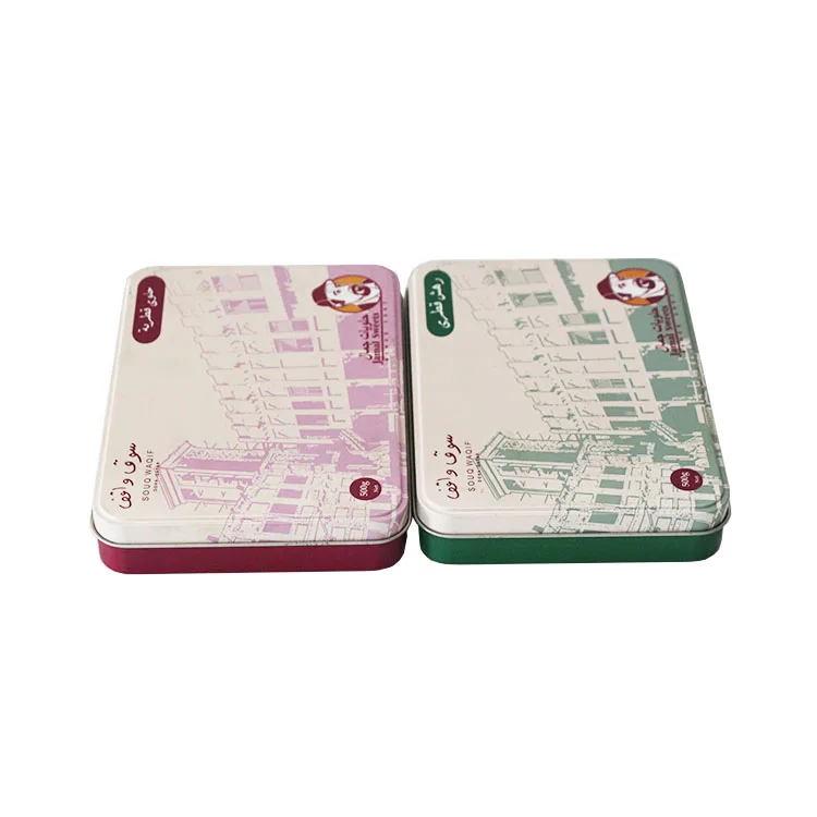 Manufacturer wholesale food grade rectangular milk candy packaging decorative lid metal iron box