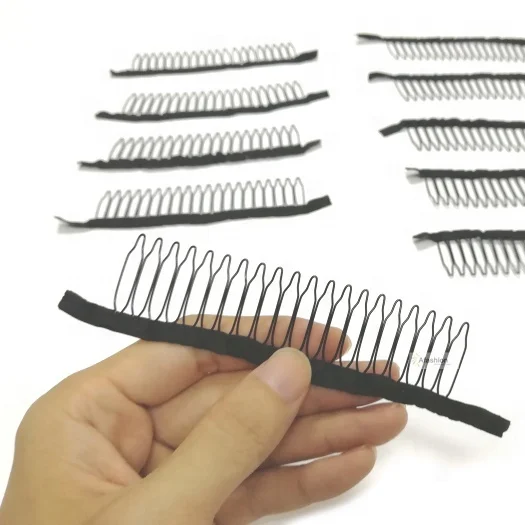 Long wig comb with 20 teeth Black wire clips hair full lace wig combs snap cap hairpiece accessories styling tools