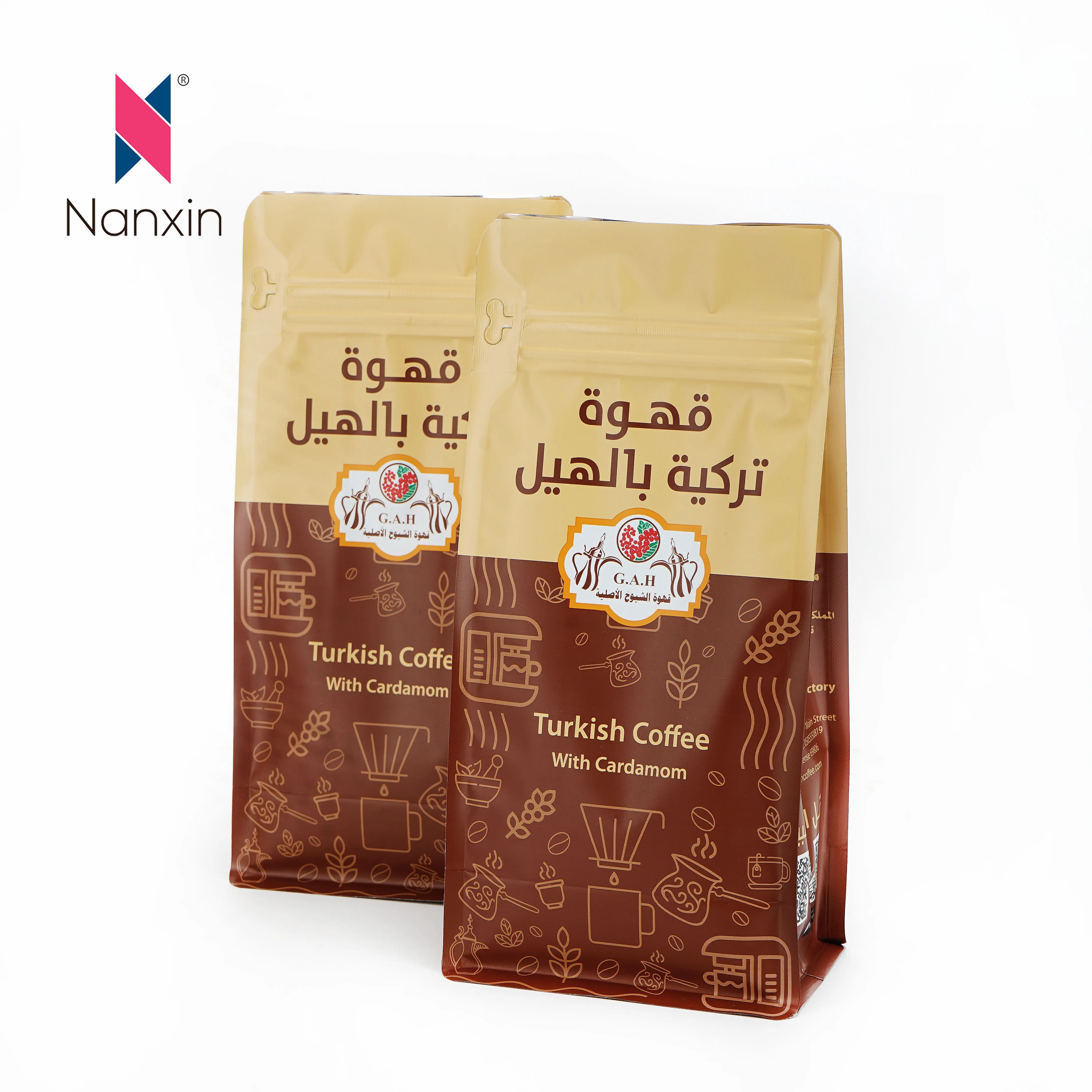 Aluminum Foil Plastic Food Packaging Quad Sealed Bag Custom Printing Side Gusset Quad Seal Coffee Bean Bag With Air Valve