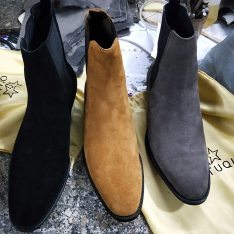 Dropshipping Custom Logo Fashion Design Leather Boots Plus Size Western Suede Leather Men Chelsea Boots