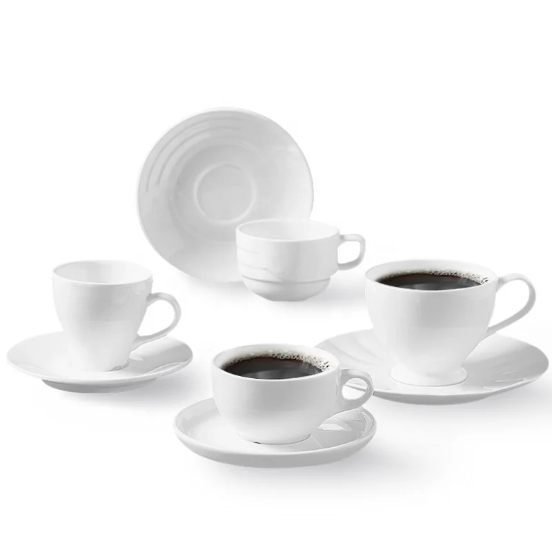Porcelain Cappuccino Cups and Saucers 6 Ounce Espresso Cups for Latte Cafe Mocha and Tea Demitasse Cups
