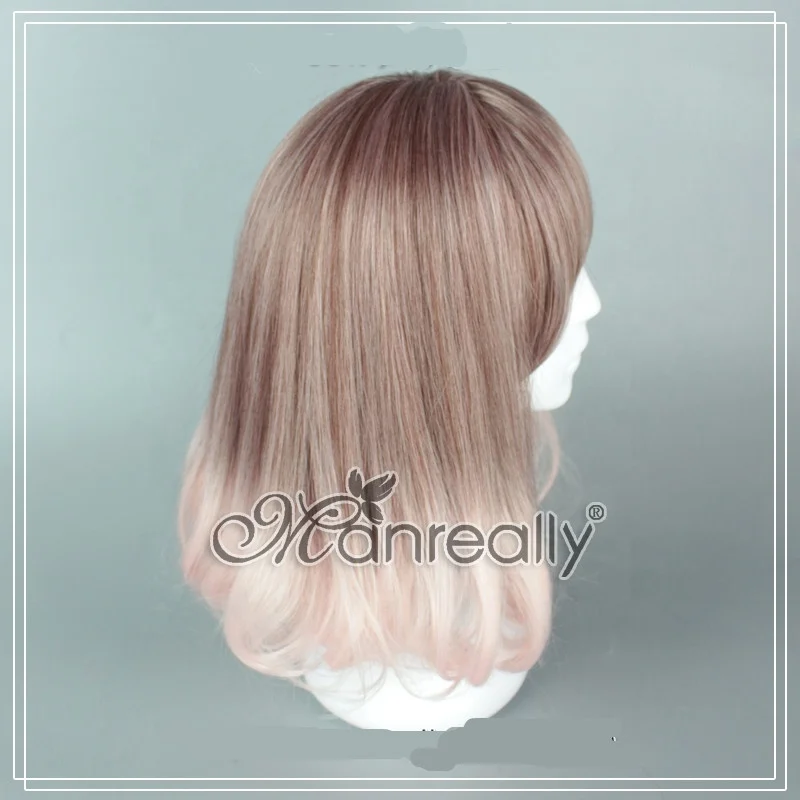 High Quality 45cm Short Pink Mixed Lolita Wig Synthetic Anime Cosplay Party Women Hair Heat Resistance Wig