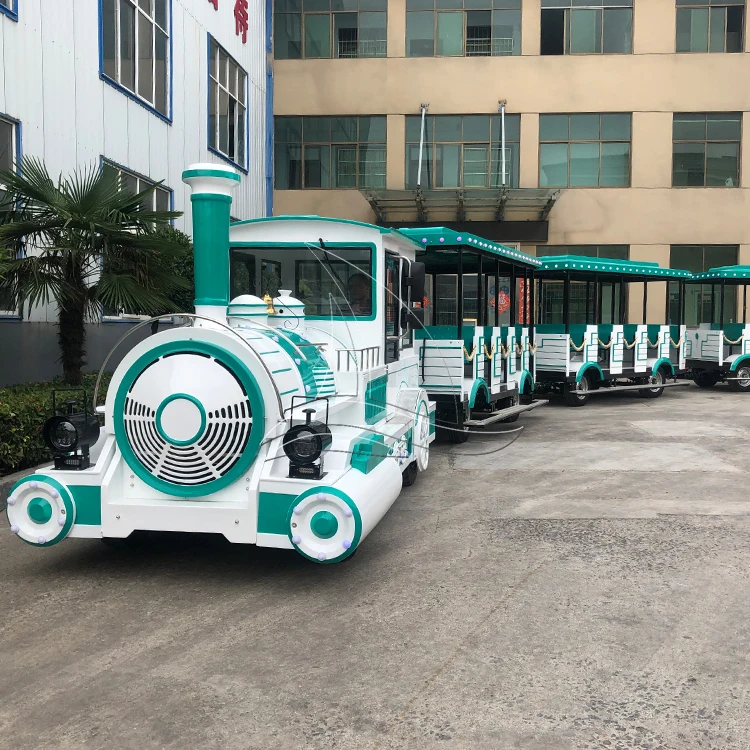 Electric 24 Capacity Trackless Big Train Green Outdoor Trackless Train Ride in Public Playground for Sale