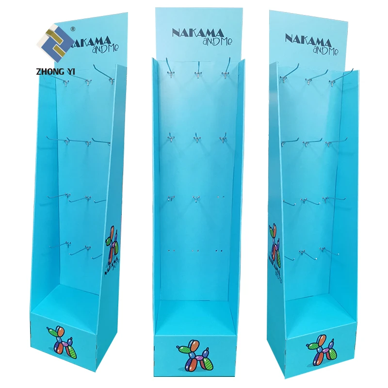 Hot Sale Customized Cardboard Hook Floor Display Stand for Supermarket Cardboard Socks Display