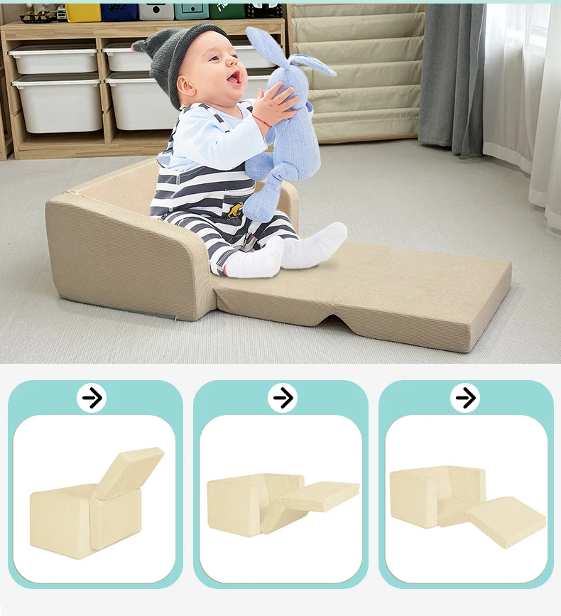 2-in-1 Flip Open Chair Sofa Bed Kids Foam Sofa Kids Folding Mini Sofa Toddler Comfy Fold Out Couch for Kids Nap and Play