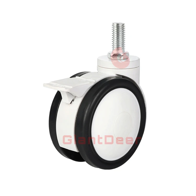 75mm 100mm 125mm Hospital Equipment PU TPR Thread Stem Medical Caster With Brake