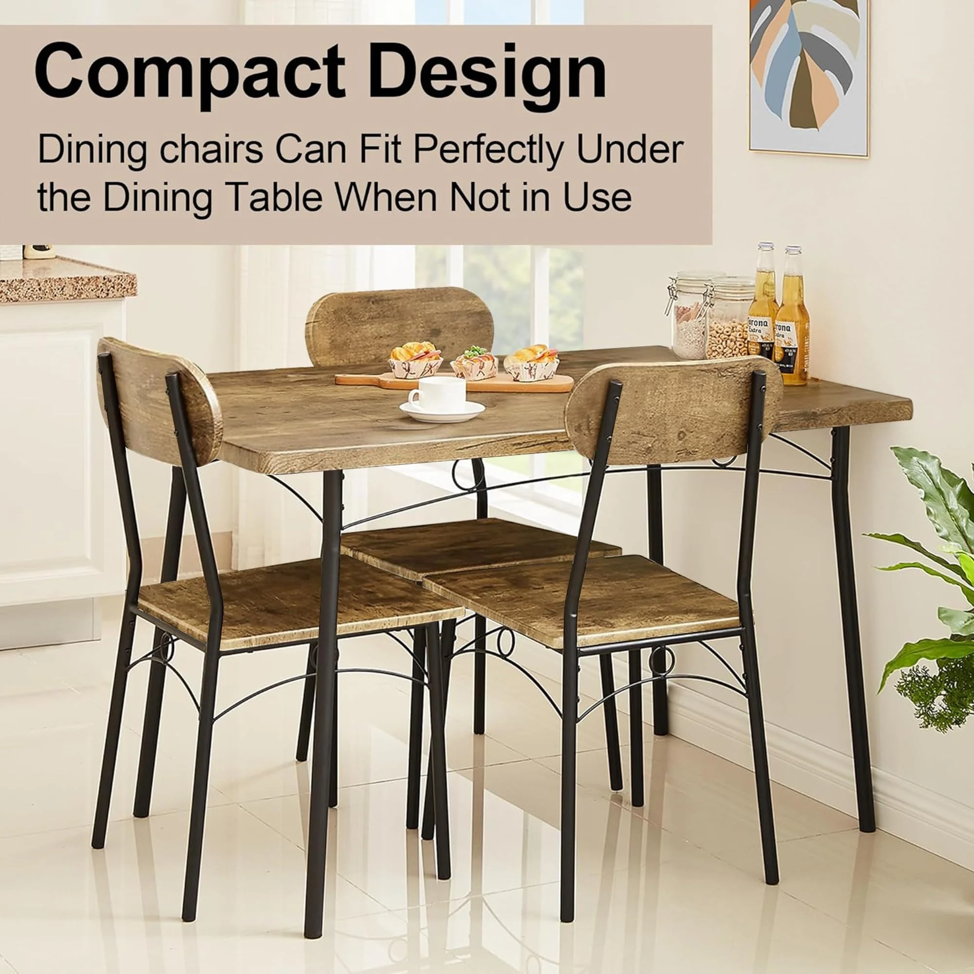 Wood 5 Piece Metal Dining Table Set 4 Chair Table Kitchen Furniture Dining Table Set For Sale