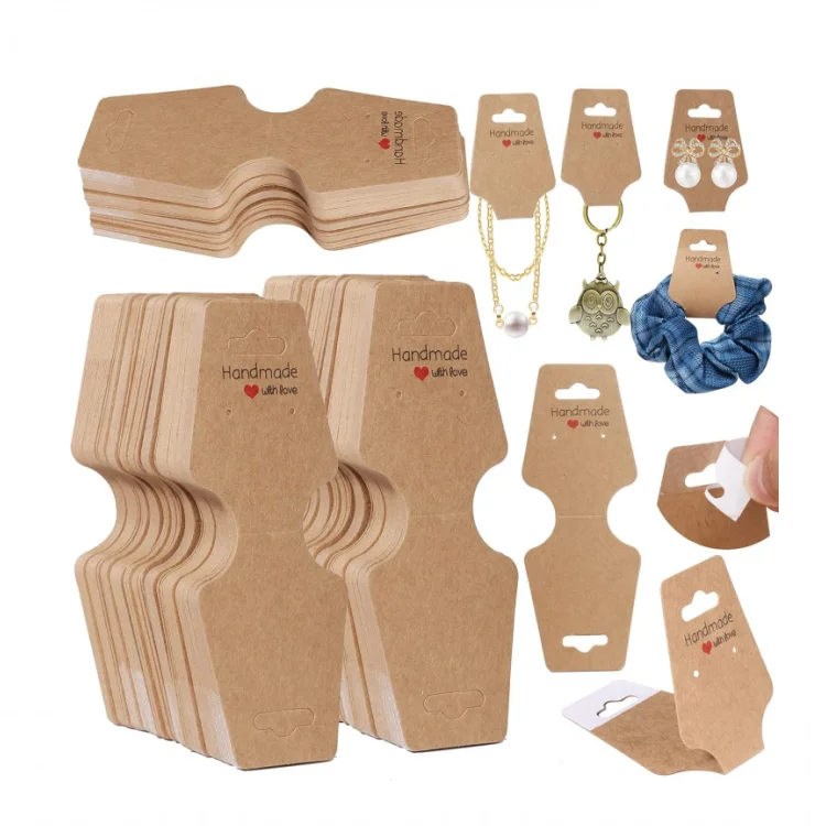 100PCS Earrings Jewelry Packaging Display Cards Self Adhesive Sturdy Kraft Paper Necklace Holder Cards  for Small Business