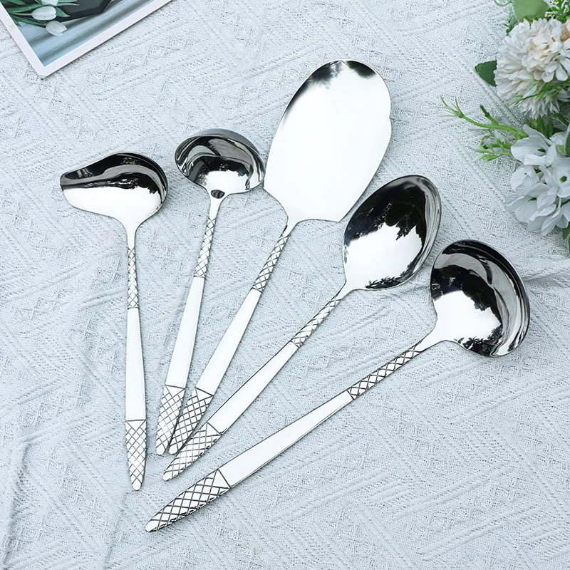 Cheap Golden Rice Server Cutlery 201 Stainless Steel Factory Manufactured Serving Spoon Set Mirror Polished Ladle