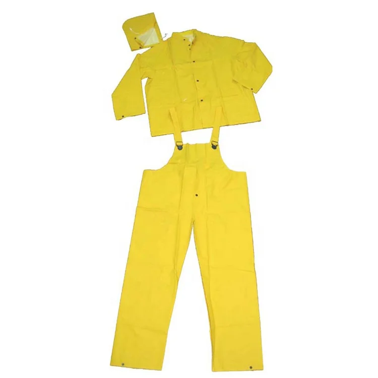 
Best selling 0.3 mm waterproof oil chemical resistant PVC polyester bib pants raincoat men three pieces industrial rainsuit 