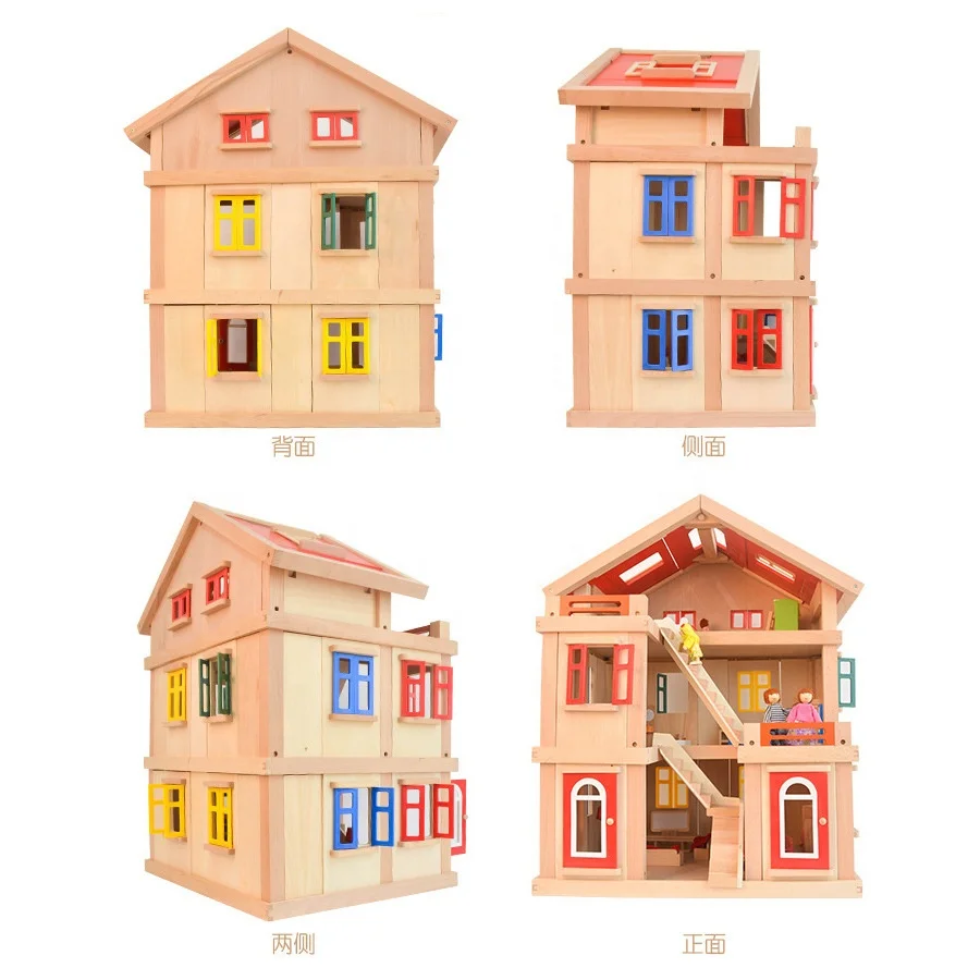 Children handmade Big Castle kids diy Wooden big doll house