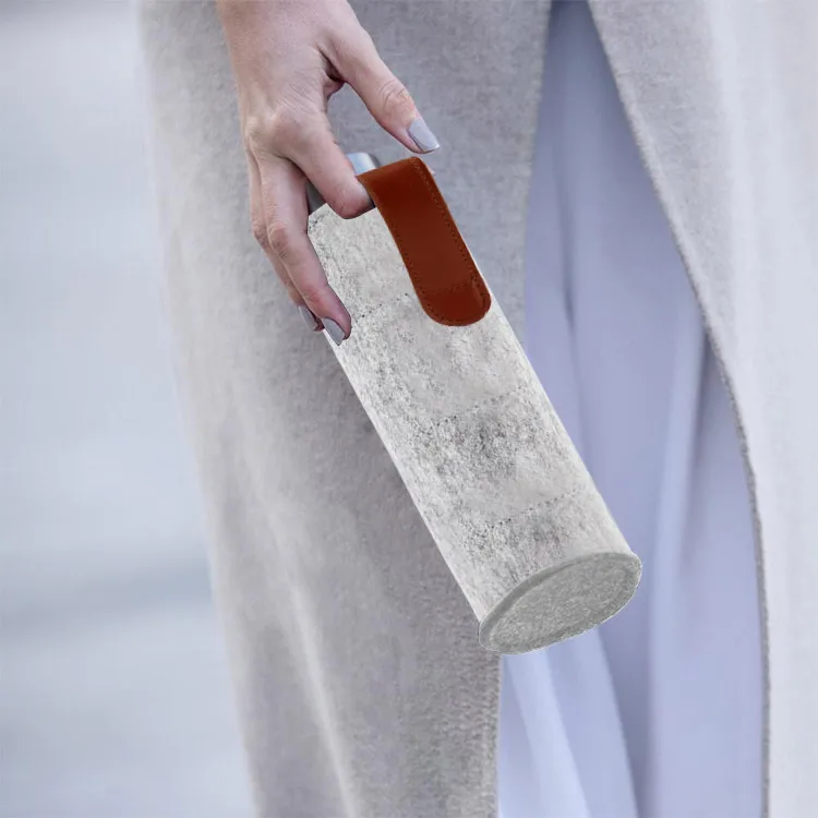 Portable felt water bottle bag High quality felt China factory bottle sleeve carrier with leather water bottle cover