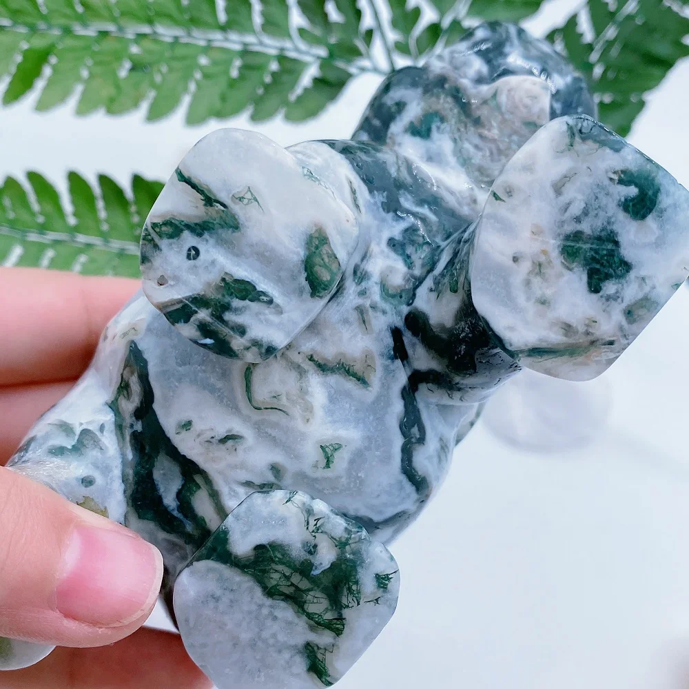 Wholesale Natural Crystal stone carving vivid big geode moss agate elephant carvings for gift