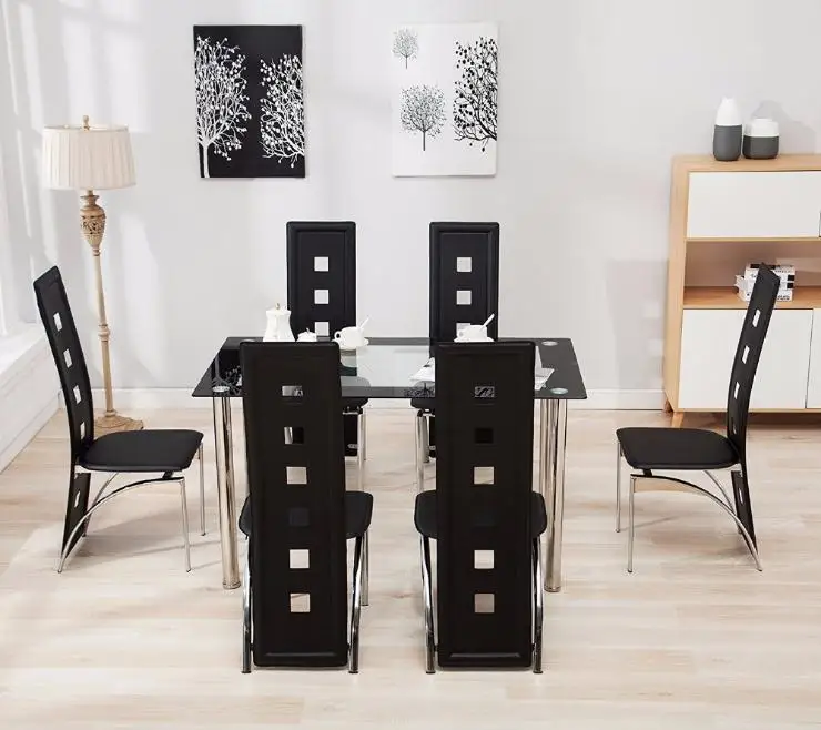 Factory Wholesale Modern Furniture Glass Kitchen Dining Dinette Top Dining Set 4 Person Dining Table and Chair