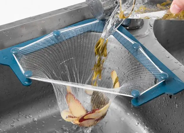 Sink Strainers Basket Triangle Tri-Holder Corner Sink Filter Net  Eco-Friendly Mesh Bag Kitchen Food Waste Rack