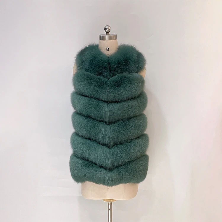 2022 Customized High Quality Sleeveless Luxury Real Fox Fur Floor Length Jacket Fur Fox Coat