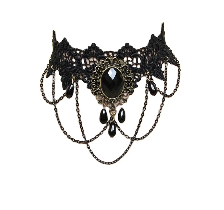 Festival punk lace necklace chocker  Women Girls Halloween Decorations Party Accessory Vintage Black Lace Skull Choker Necklace