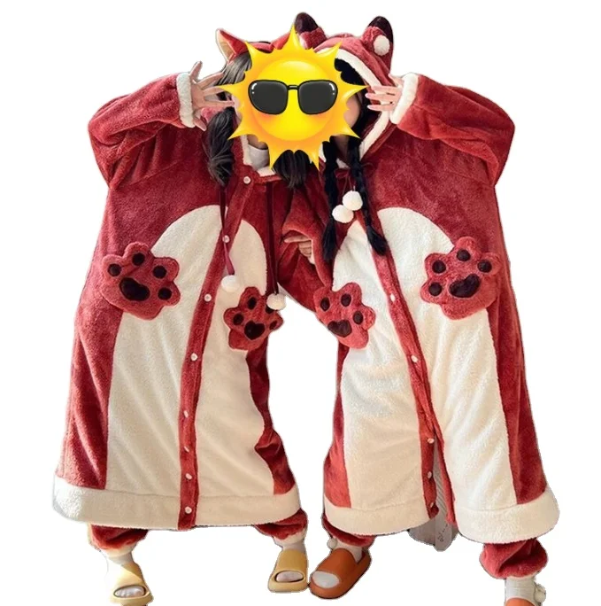 Winter warm little fox nightgown girl lovely girl plus velvet thickened loose students Animal onesies