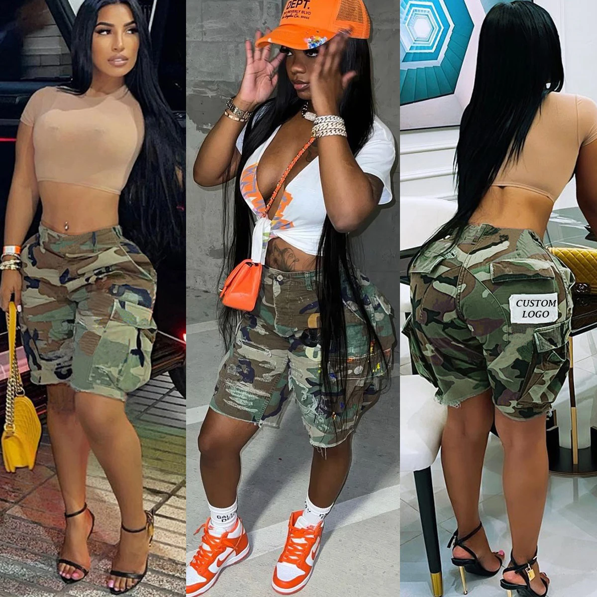 2022 New Arrivals Woman Summer Shorts Trendy Camouflage Workout Pockets Shorts Women Casual High Waist Cargo Shorts For Women