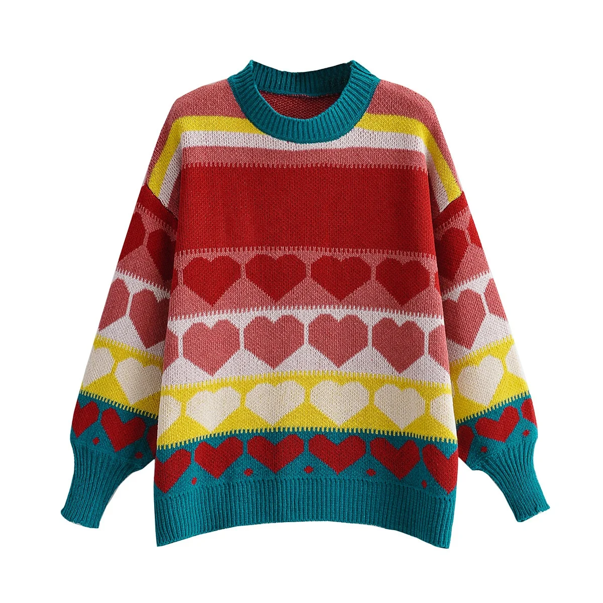 
 Трикотажные пользовательский свитер в форме сердца жаккардовый пуловер в полоску вязаный свитер для девочек; Милая одежда с длинными рукавами для женщин свитер пуловер с длинными рукавами джемпер  