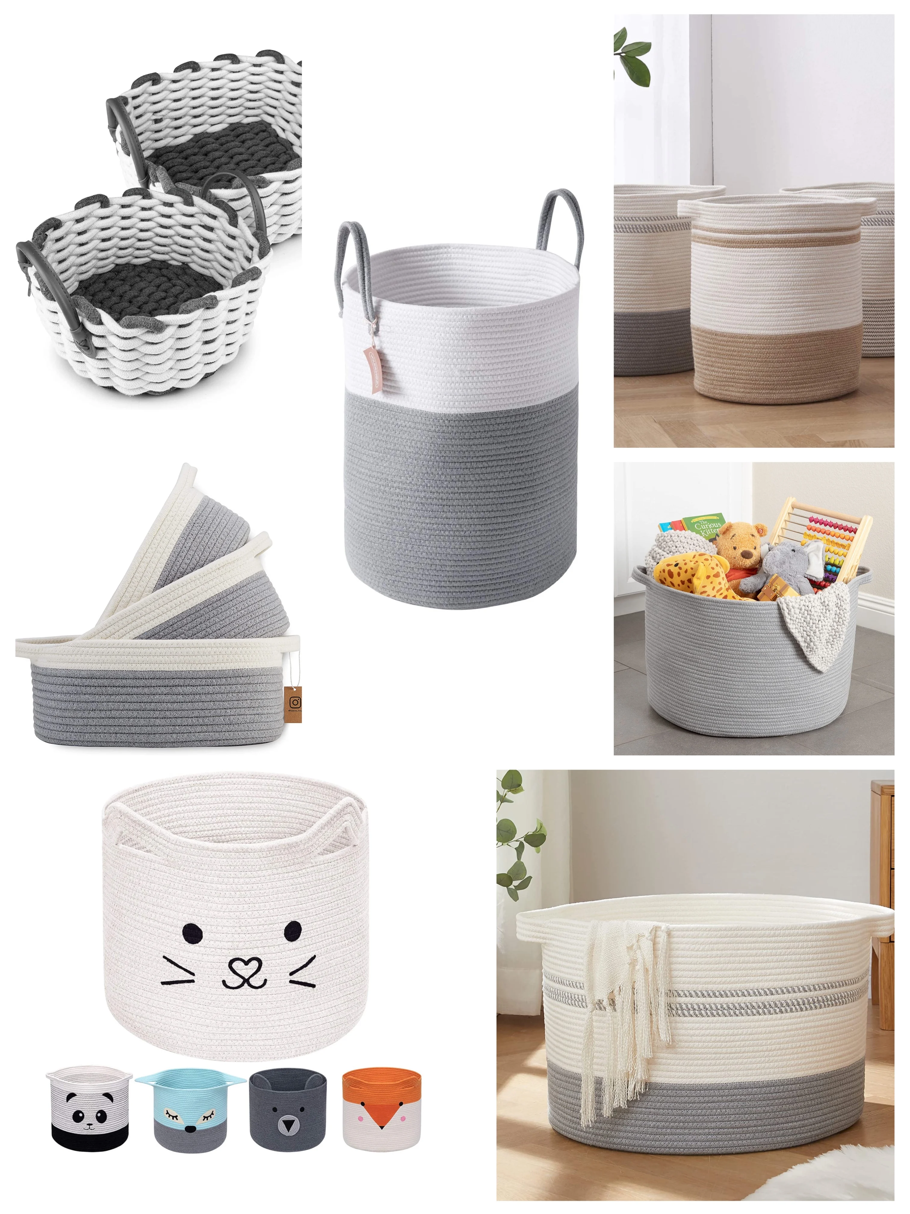 White Large Rope Cotton Woven Storage Laundry Basket