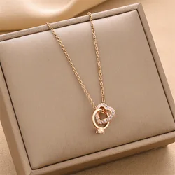 2022 Lady Titanium Steel Zirconia Heart Ring Diamond Pendant Necklaces for Women Wedding Jewelry Gift Wholesale