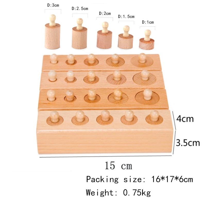 Montessori Education Toy Kids Early Educational Sensory Teaching Aids Wooden Cylinder Socket Blocks Toys