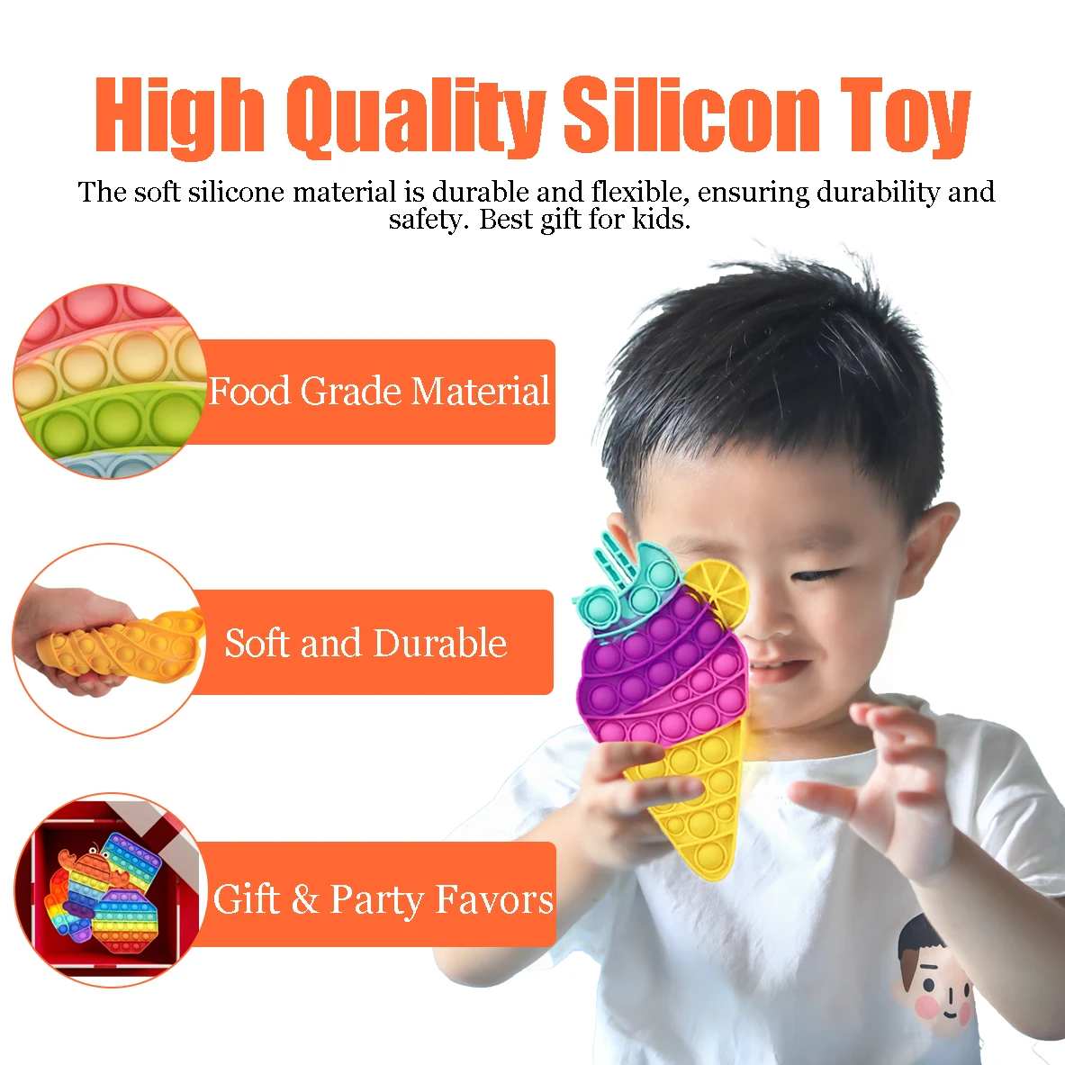 Different Design Pops Poppers Silicone Stress Reliever Cool Animals Mermaid Bear Rainbow Silicone Fidget Toy